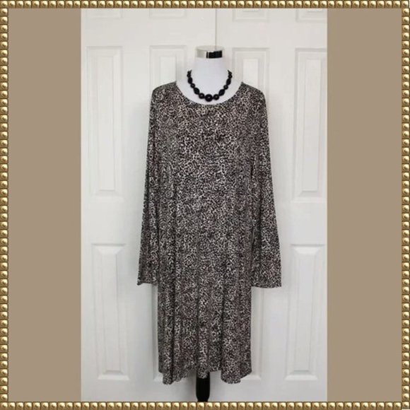Old Navy Dresses & Skirts - Old Navy Leopard Print Long Sleeve A-Line Stretchy Midi Dress Size XXL